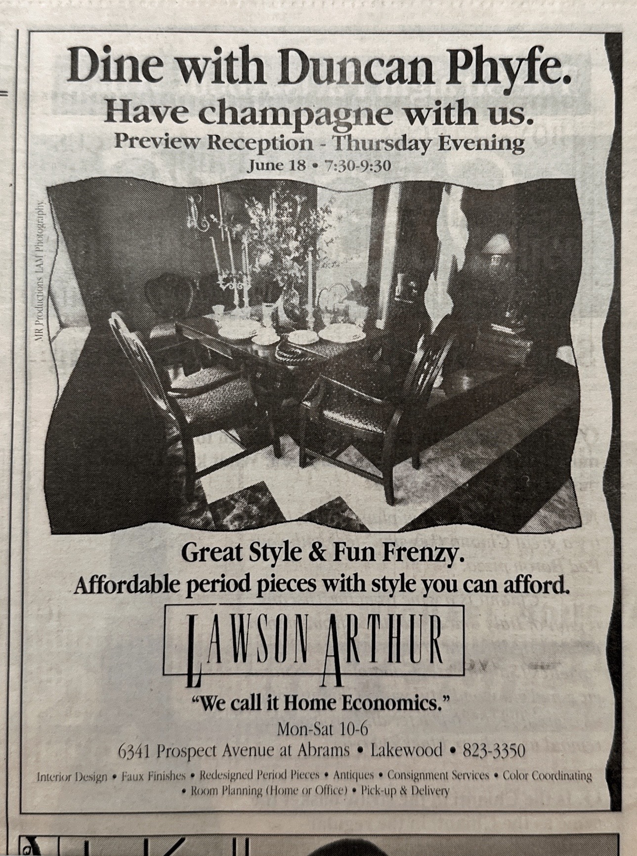 Dine with Duncan Phyfe Lawson Arthur ad