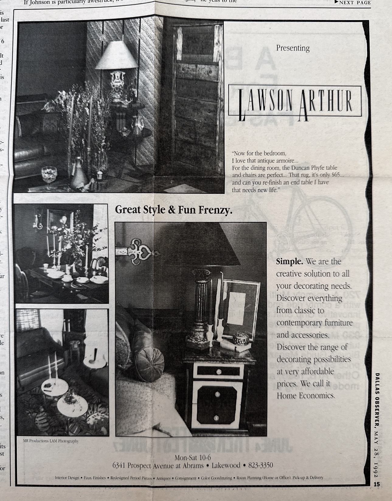 Lawson Arthur full page Dallas Observer advertisement