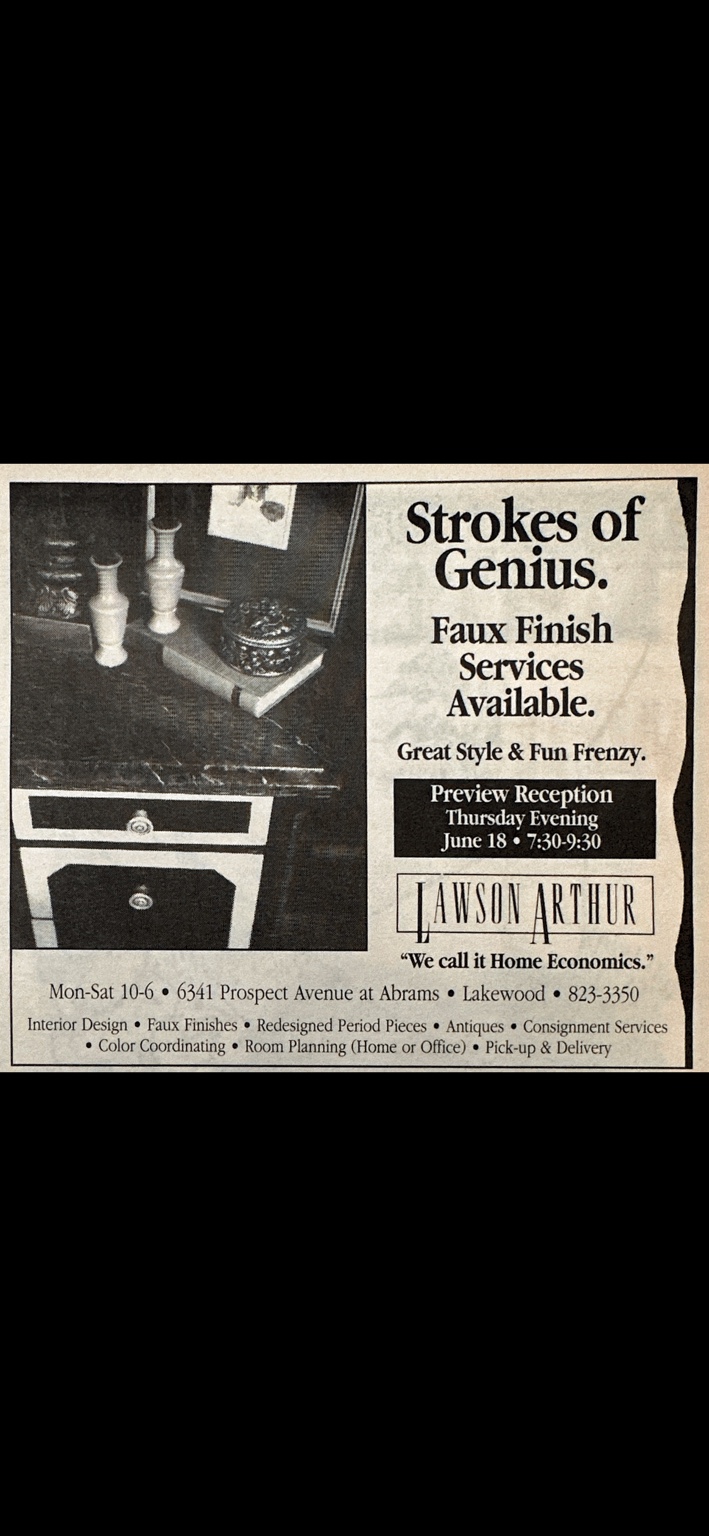 Strokes of Genius faux finish Lawson Arthur ad
