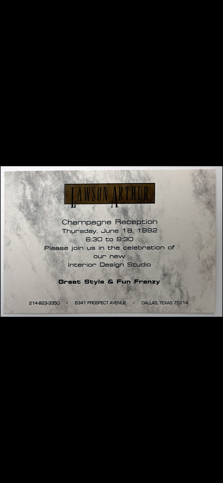 Lawson Arthur Champagne Reception invitation dated June 18, 1992